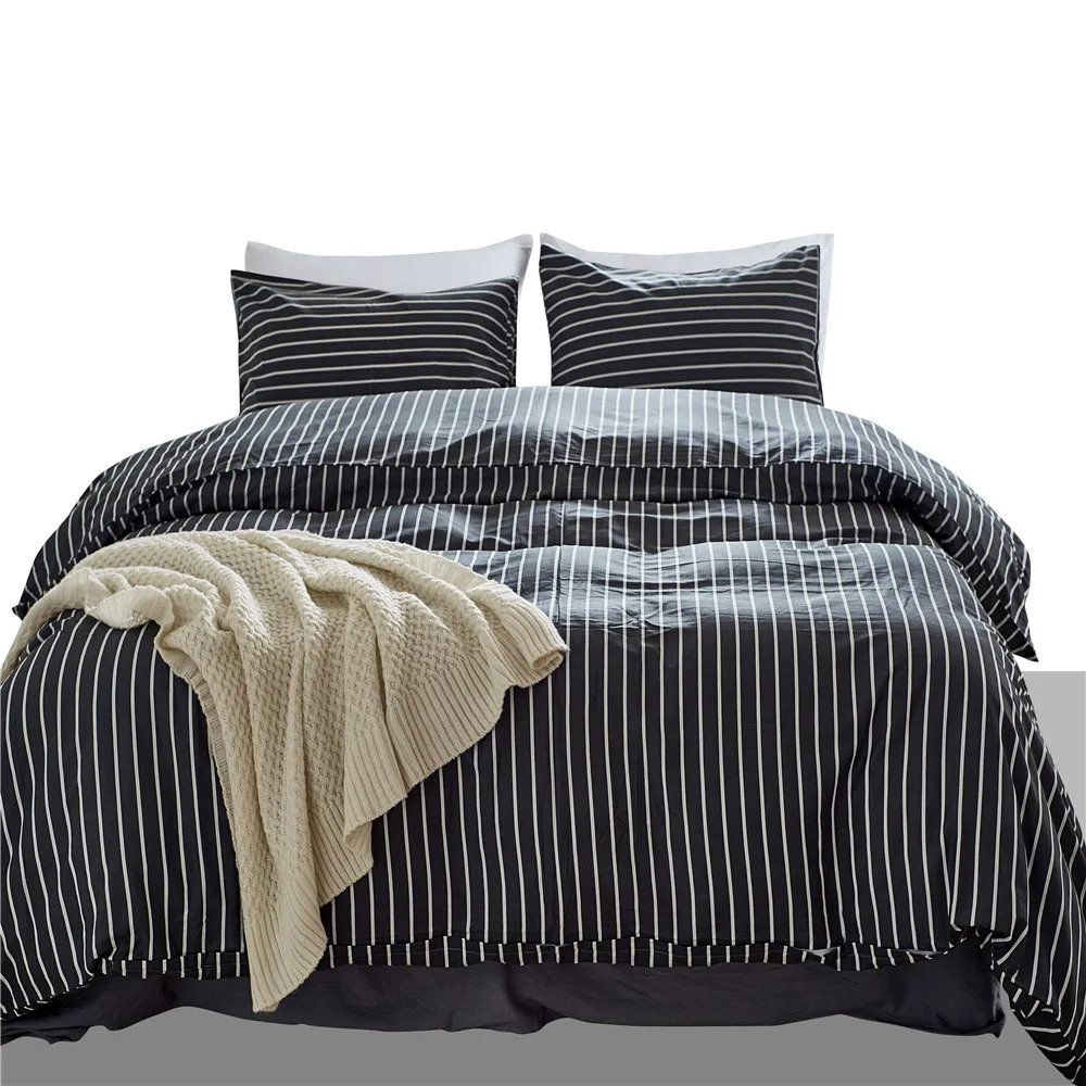 

Simple Black And White Stripe Pattern 2/3pcs Pillowcase Duvet Cover Set Bedding Sets USA King Queen Double Size Bedlinen Cotton