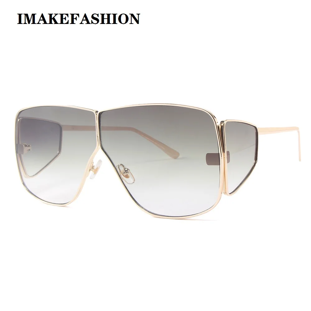 IMAKEFASHION четыре объектива Солнцезащитные очки негабаритных мужчин и женщин QNIQUE дизайн JWW1902 - Цвет линз: GREEN GREY LENS
