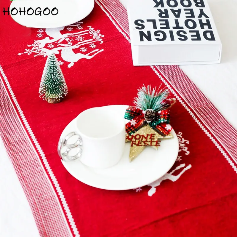 HOHOGOO 1 шт. 170*35 см Рождественская скатерть Новогодняя прямоугольная Красная