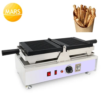 Commercial Waffel Pommes Maker Long Stick Twist Shape Waffle Machine Street Food Snack French Fries Shaped Waffle Baker Iron Pan