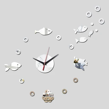 

new 3d home decoration Acrylic Quartz Digital Mirror watch wall stickers diy fish clock living room clocks