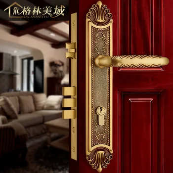 

European-style villa antique handle solid wood door door lock bedroom full copper American interior door lock