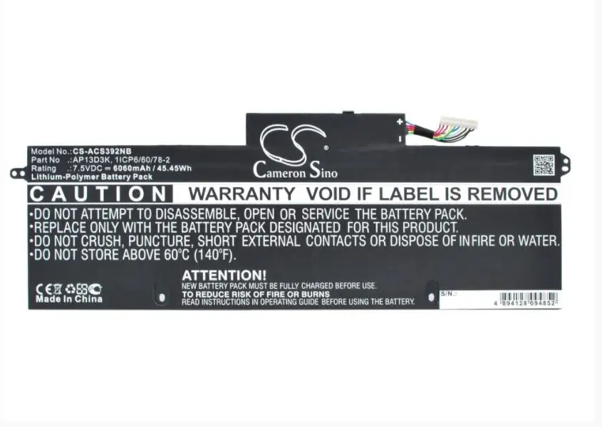 Кэмерон китайско 6060 мА/ч, Батарея для ACER Aspire S3-392G 1ICP5/60/80-2 1ICP6/60/78-2 AP13D3K Тетрадь, ноутбук, Батарея