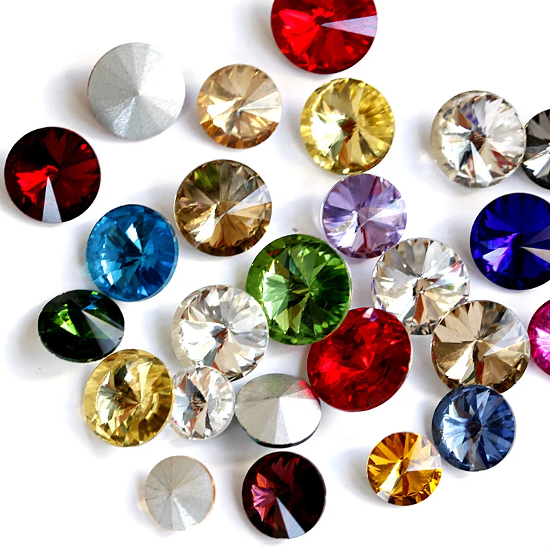 

6 Sizes Round Rivoli Crystal AB Glass Strass Pointback Rhinestone Red Fancy Stone Round Need Glue on For Wedding Dress B0969