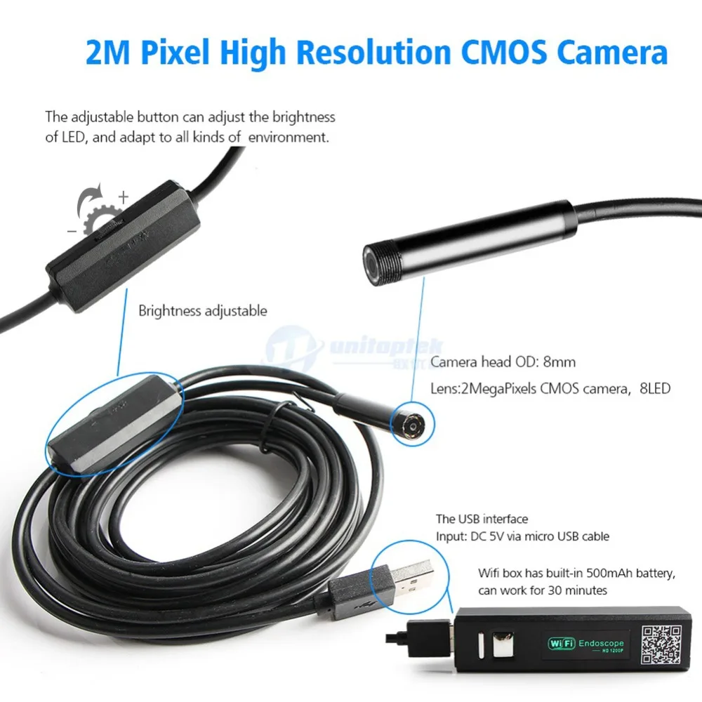 1 м 2 3 5 Wifi эндоскоп камера 1200P 8 мм для iPhone Android Windows MAC бороскоп водонепроницаемый IP68