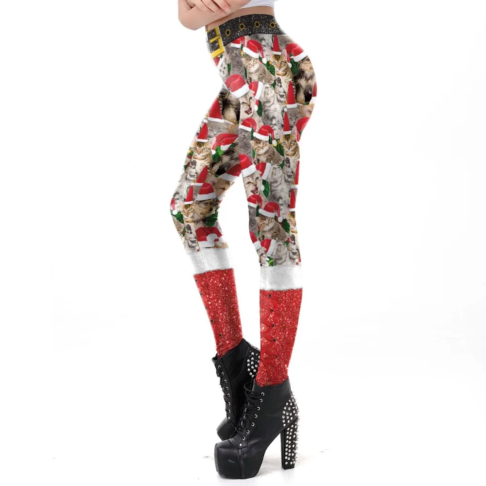 SWEOLSO/Новинка; рождественские леггинсы с 3D цифровой печатью и принтом котенка; эластичные леггинсы с высокой талией; дышащие рождественские штаны