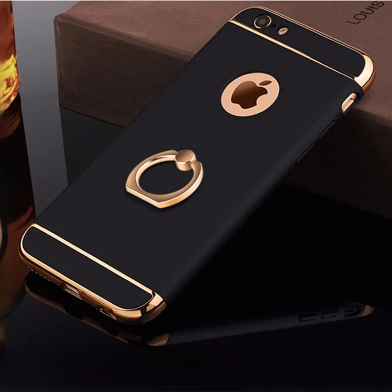 

New Luxury 3D Aluminum Ring Stand Holder Phone Cases For iPhone 7 6 6S/Plus 360 Full Protection Removable 3 in 1 Back Cover Case
