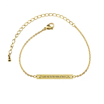 

10pcs/lot Engraved I & You To The Moon & Back Bracelet For Women Link Chain Stainless Steel Bar Bracelet Bff Gift 2017
