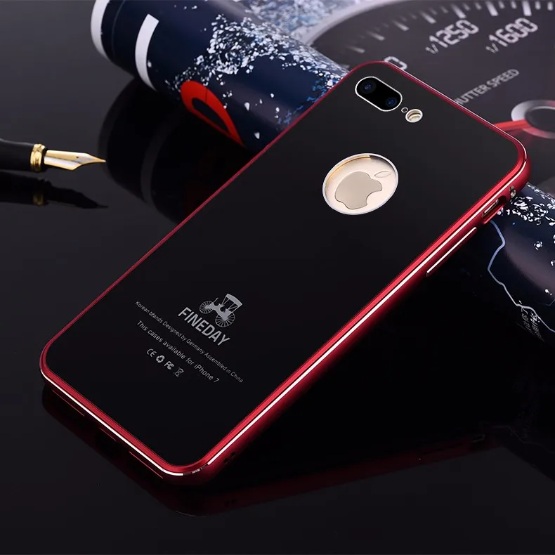 iMatch Aviation Aluminum Alloy Metal Bumper Tempered Glass Back Cover Case for Apple iPhone 7 Plus & iPhone 7