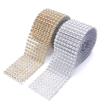

1pcs 4cm*2meter Bling Diamond mesh Wrap ribbon silver Rhinestone Mesh Roll Tape Tulle Crystal Ribbon Office Stationery Tape