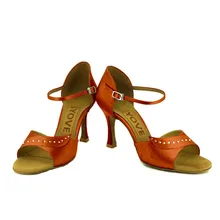 YOVE Dance Shoes Satin Latin/Salsa Dance Shoes Women’s Color Contrast Open Toe Vintage 3.5″ Flare Heel w1610-27