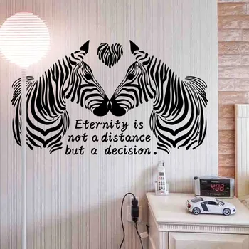 

Two Zebra Loving Heart Wall Stickers Eternity is not a distance but a decision Wall Quote Decal Bedroom DIY Decor Wall Art Mural