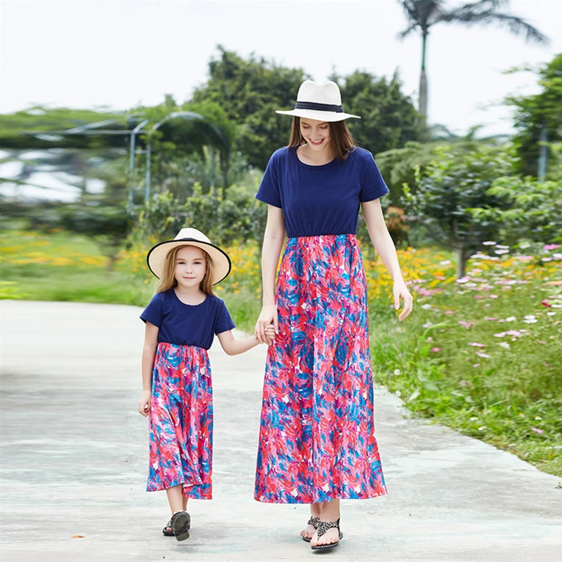 

2019 Summer New Casual Mother Daughter Dresses Floral Kids Dresses For Girls Short Matching Outfits