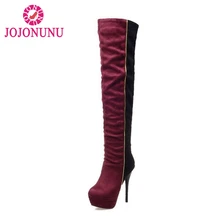 Tamanho 31-46 JOJONUNU Equestre Das Mulheres Sobre O Joelho Botas de Salto Alto Inverno Bota Feminina Moda Longo Bota Calçado Quente sapatas dos saltos