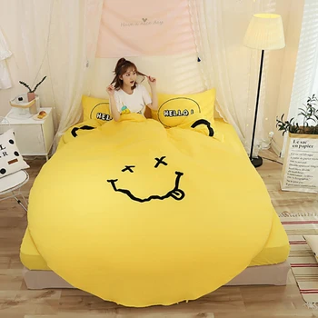 

Fashion Lovely Korean Style Cartoon Pattern Round Bedding Set Pink/Light Pink/Brown/Gray/Yellow Duvet Cover Pillowcase Bed Sheet