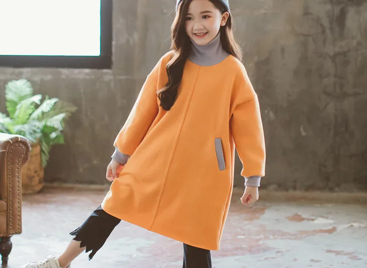 solid loose velvet dress baby girls 2018 winter clothing kids pockets turtleneck girl straight dresses for 14 years old clothes (13)