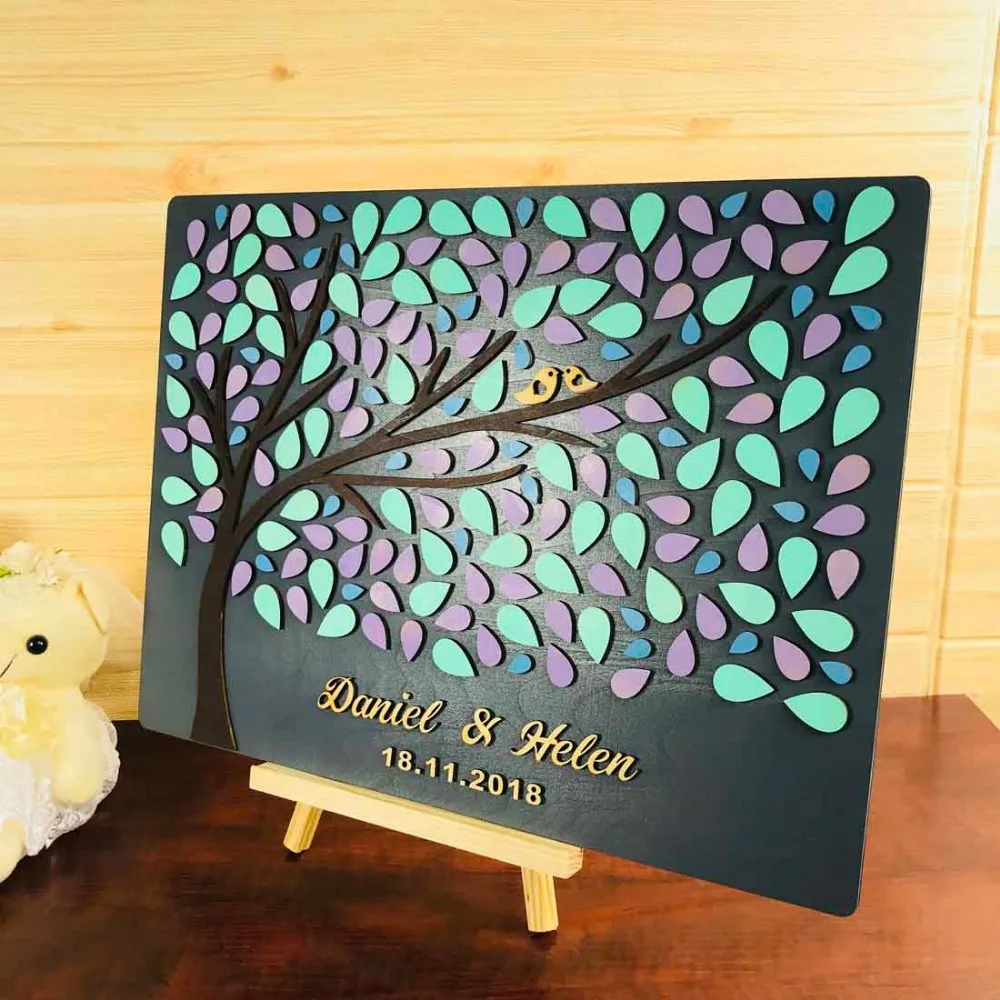 Custom Rustic Wooden Decor Unique Wedding Guest Book 3D Wood Alternative Guest Book Heart Tree Of Life Wedding Gifts For Guests (7)