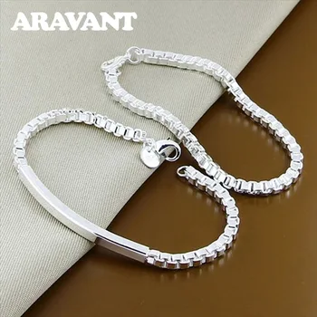 

925 Silver 2pcs/Set Bracelets Sets For Women Men Lovers Fashion Jewelry