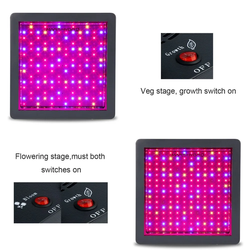 MarsHydro Mars II 900 Вт Светодиодный светильник для выращивания+ 120*120*200 см тент для выращивания, Гидропоника для внутреннего роста цветение переключатель светоотражающий майлар