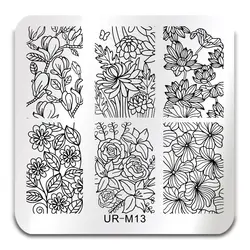 UR сахарная роза цветок лотоса листья ногтей шаблон для печати квадратный лак для стемпинга маникюрный шаблон дизайн DIY пластина M13