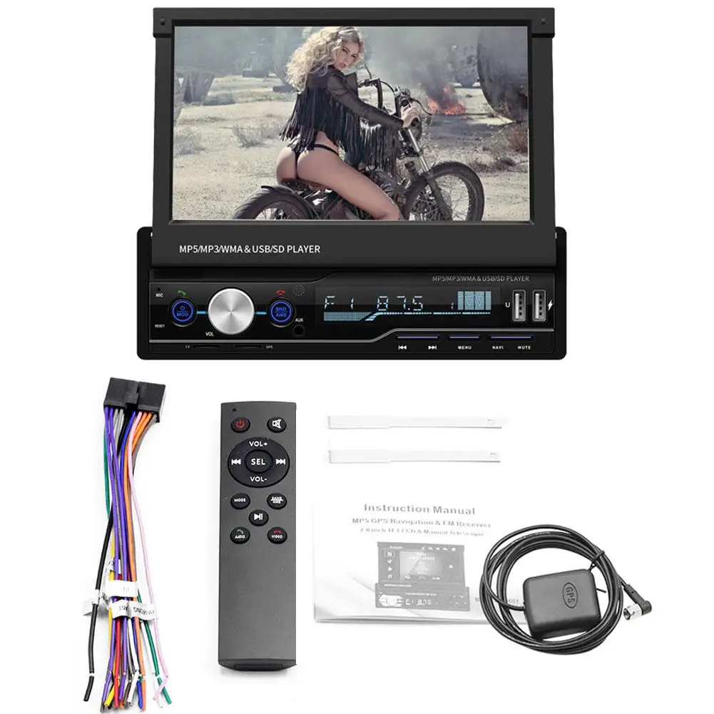 7 дюймов Автомобильный мультимедийный плеер сенсорный экран автомобильный MP5 плеер с gps Выдвижной Автомобильный MP5 плеер с камерой Поддержка нескольких языков - Цвет: Player GPS