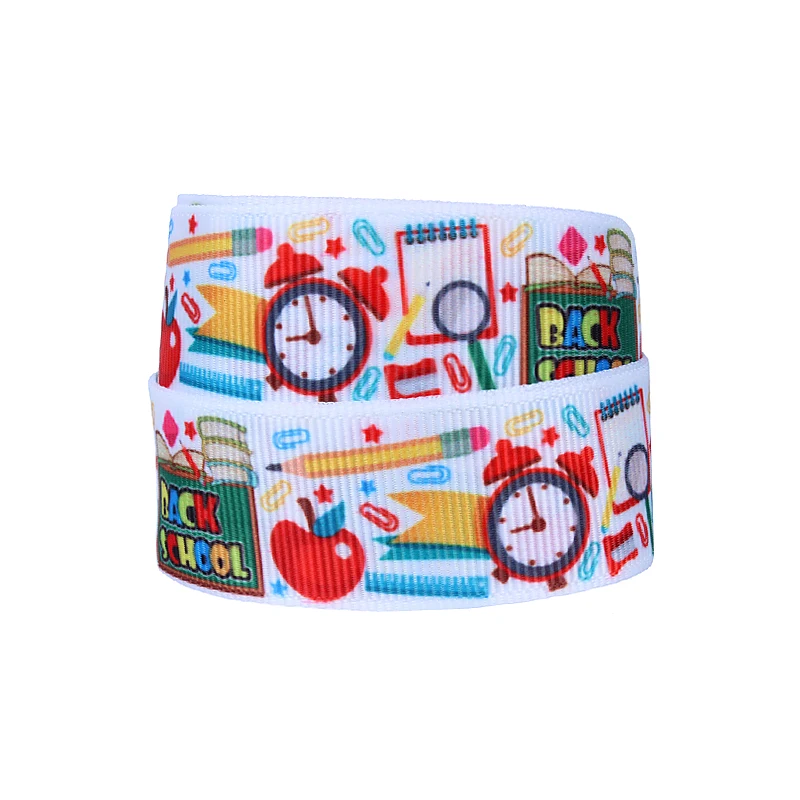 

FLRA Ribbon Back to school design alarm clock and study series printed grosgrain ribbon for school kids DIY