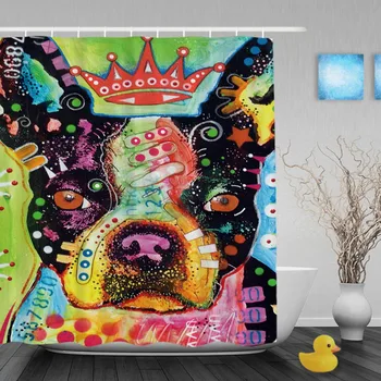 

Customized Cute Dog Boston Terrier Shower Curtain Art Animal Bathroom Shower Curtains Polyester Fabric Bathroom Curtain For Gift