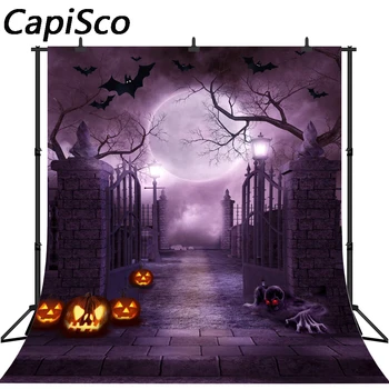 

Capisco photography backdrops Halloween Background Door Zombie Pumpkin purple Night Background Photographic studio background