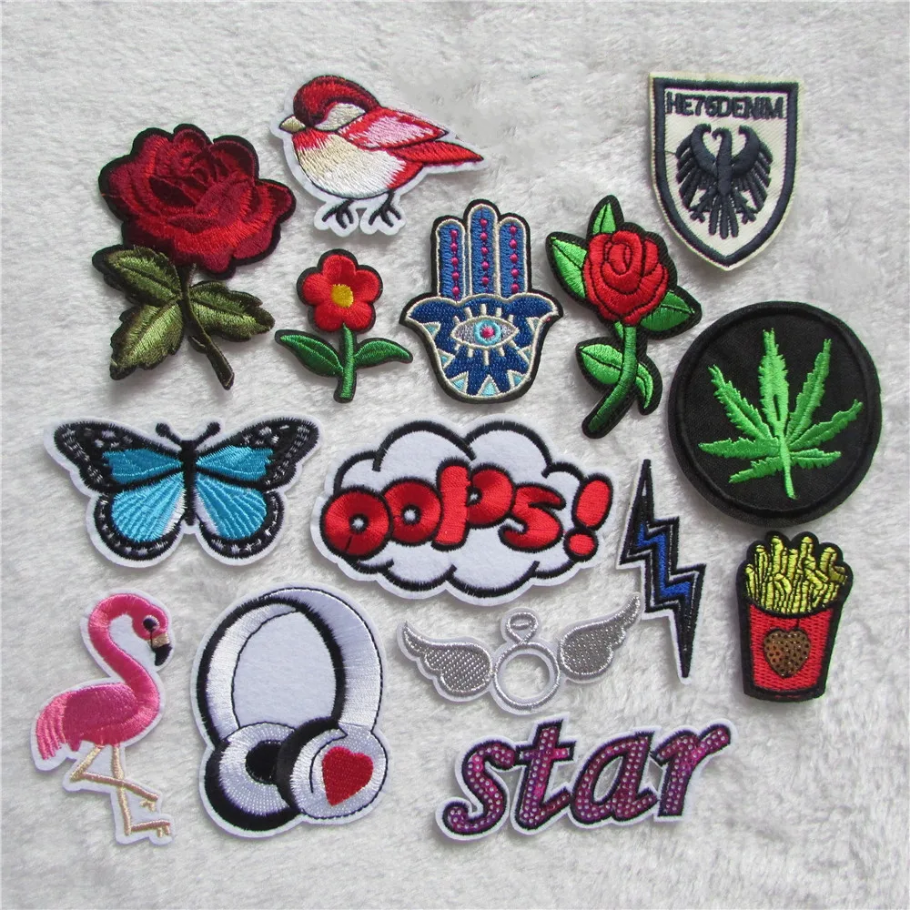 

high quality Mixed Cartoon Pattern Embroidered Patches Iron On Fabric Patches Appliques Patches For Clothing Kids Jeans 16PCS