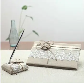 

Linen Garden Theme WithRibbons Pen Set Guest Book