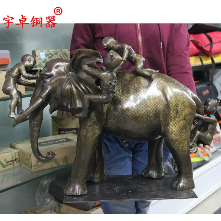 

26'' China Five Child Copper Elephant Auspicious Bronze Statue