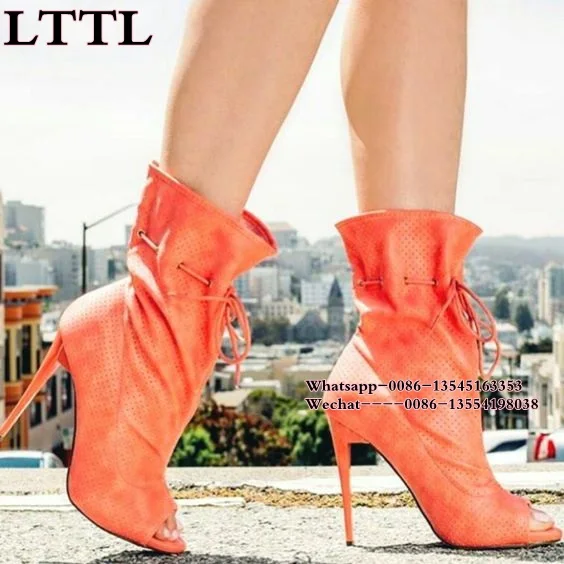 

2017 gladiator cut out suede leather lace up open toe sandals high top ankle boots bootie hollow out stilettos high heel pumps