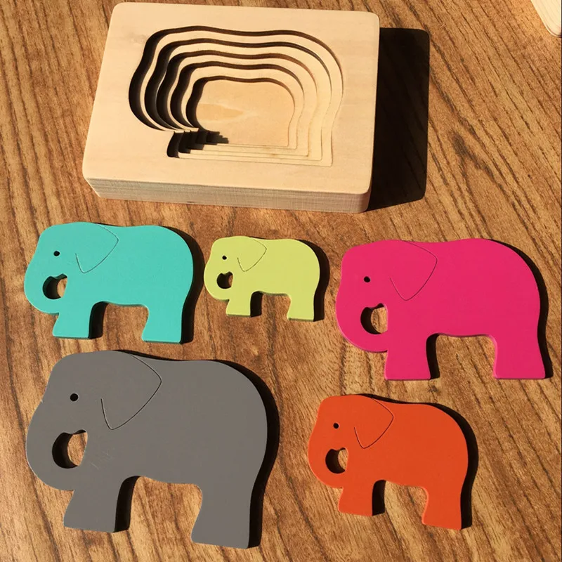 Download Montessori Early Learning Educational Toys For Children Wooden Multi Layered 3d Puzzle Gradient Color Animal Panel Elephant Puzzles Aliexpress