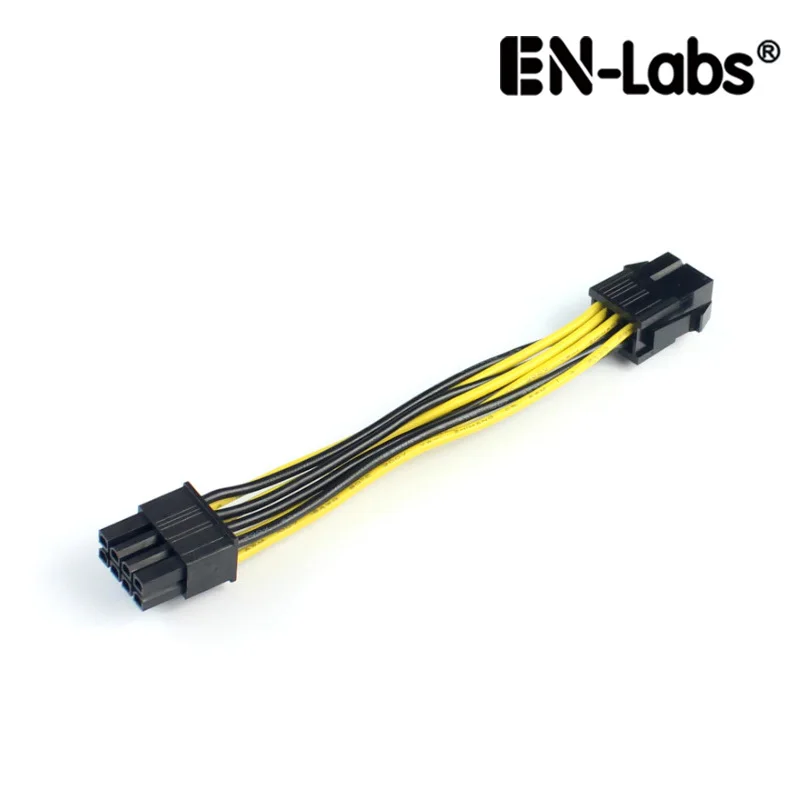 En labs adaptador de 10cm pcie 6pin para 8pin, pci e conversor fêmea de 6 pinos macho para 8 pinos, para placa de vídeo gpu pci express 8pin alimentado