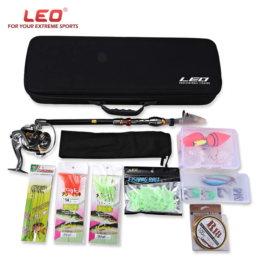 

Leo 2.1/2.4/2.7/3M Telescopic Fishing Reel Rod Combo Full Kit Spinning Reel Pole Set with Fish Line Lures Hooks Bag Case