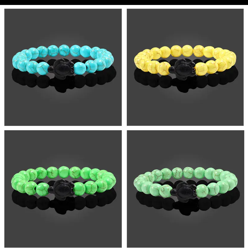 Простые мини Черепаховые браслеты для пары сверхъестественного цвета бирюзовые бусины матовый черный камень ручной цепи браслет для мужчин