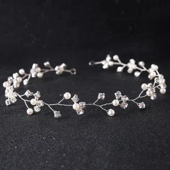 

Dower me Simple Silver Rhinestone Wedding Headband Tiara Pearls Bridal Hair Jewelry Vine Women Hair Accessories