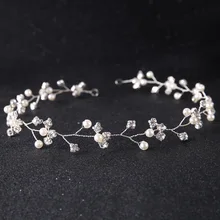 Dower me Simple Silver Rhinestone Wedding Headband Tiara Pearls Bridal Hair Jewelry Vine Women Hair Accessories