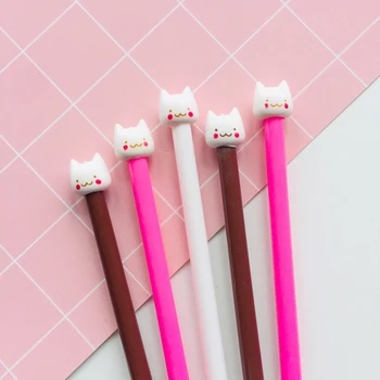 

4X Kawaii White Cat Gel Pen School Office Supply Student Stationery Black Ink