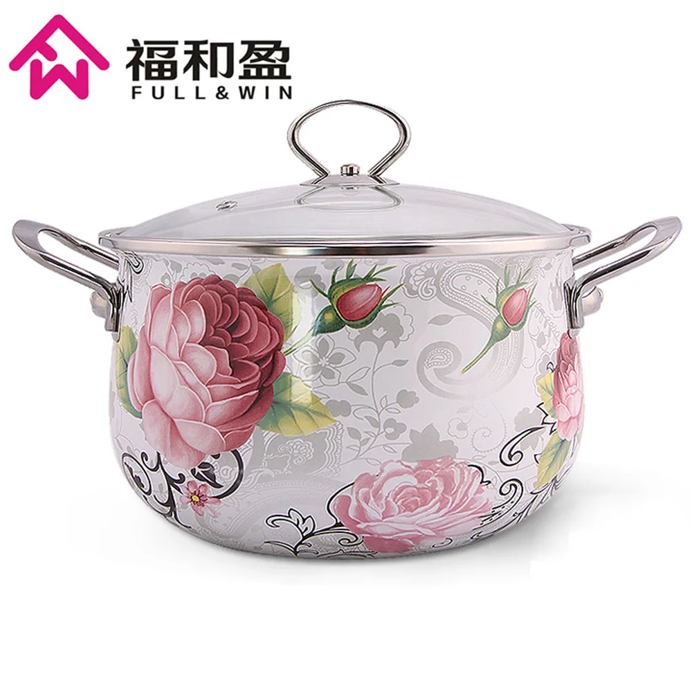 Dia 24cm Multi Purpose Soup Pot Enamel Pot With Toughened Glass Cover