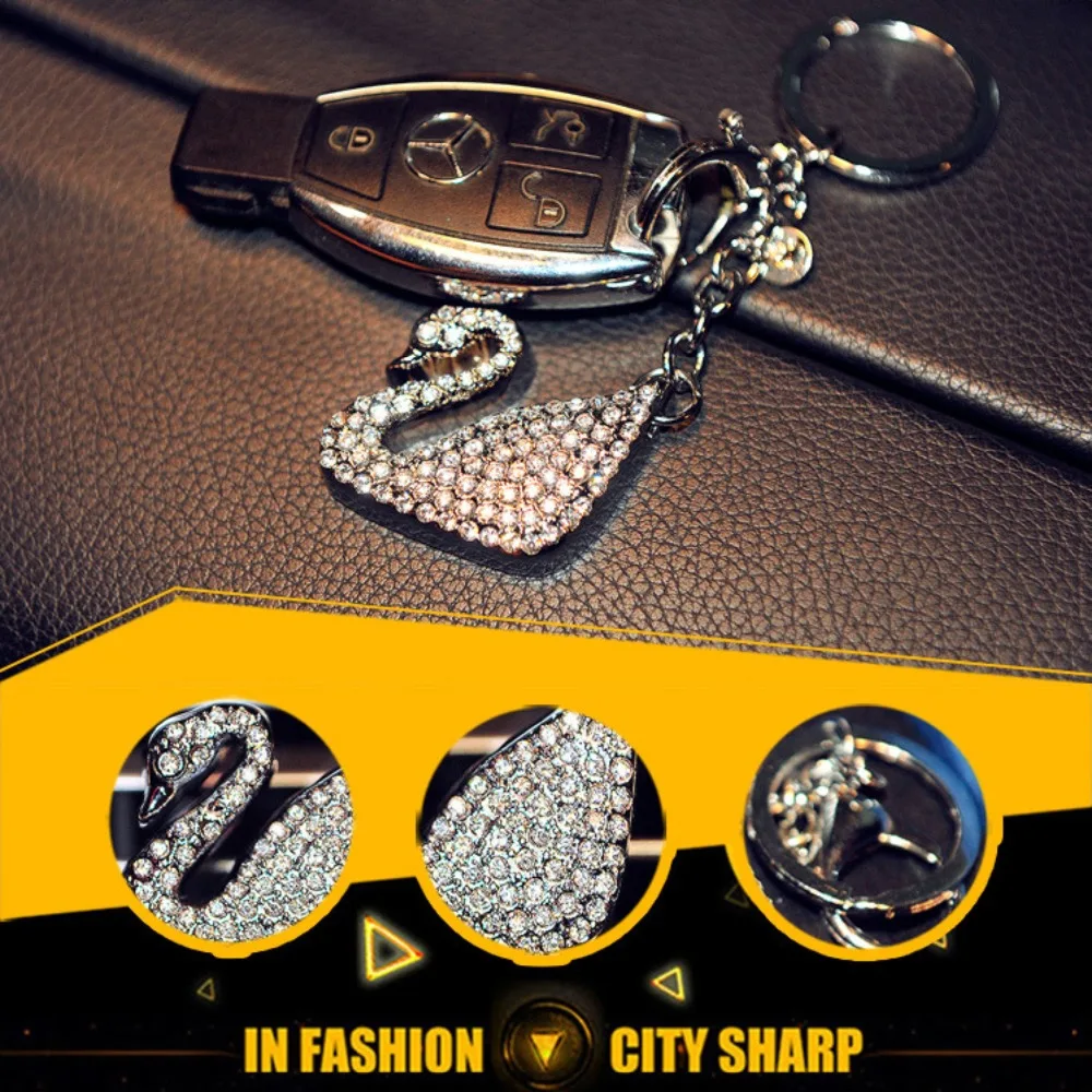 High-end cute diamond swan car keychain for the public BMW Mercedes Benz Audi car pendant female Wholesale and reta