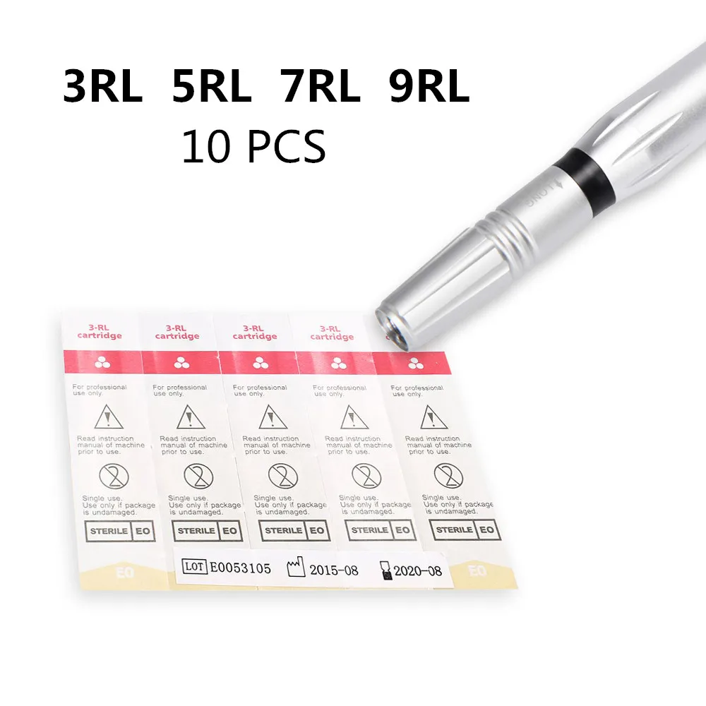 

Tattoo Needles 10piece 3RL,5RL,7RL,9RL Cartridge Needle Sterilized Tattoo Permanent Makeup Pen Machine Needles Tips for Eyebrow
