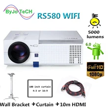 ByJoTeCH RS580 WIFI 5000 lumens HD LED projector 1080P Android 6.0 With 10m HDMI Curtain Wall Bracket Proyector ByJoTeCH RS580 WIFI 5000 lumens HD LED projector 1080P Android 6.0 With 10m HDMI Curtain Wall Bracket Proyector