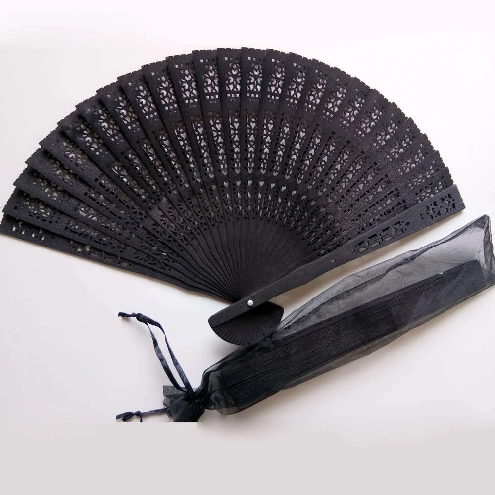 

50Pcs/Lot Black Wooden Fan With Organza Bag,Personalized Hand Fan With Bride Groom Name & Date,Customized Wedding Souvenirs