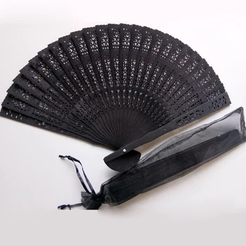 

50Pcs/Lot Black Wooden Fan With Organza Bag,Personalized Hand Fan With Bride Groom Name & Date,Customized Wedding Souvenirs