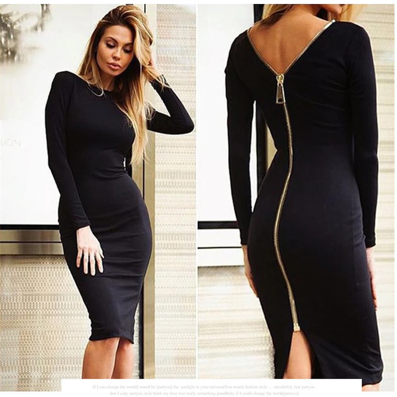 New Arrive Bodycon Sheath Dress Little Black Long Sleeve Party Dresses