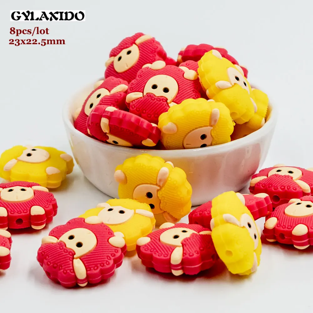

8Pcs Little Sheep Perle Silicone Beads 23mm Cartoon Animals Siliconen Kralen Teething Beads Baby Product Food Grade Teething Toy