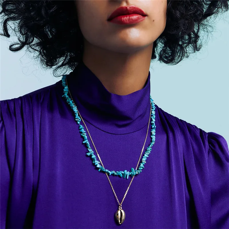 

Two-layers Fashion Necklaces for Women 2019 Statement Multi Cyan Stones Necklaces Teacher Gift collares de moda NT201