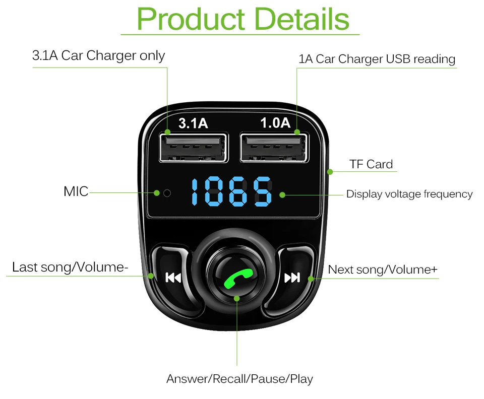 1 шт. Bluetooth автомобильный комплект fm-передатчик MP3 плеер со светодиодным двойным USB 4.1A быстрое зарядное устройство дисплей напряжения Micro SD TF воспроизведение музыки