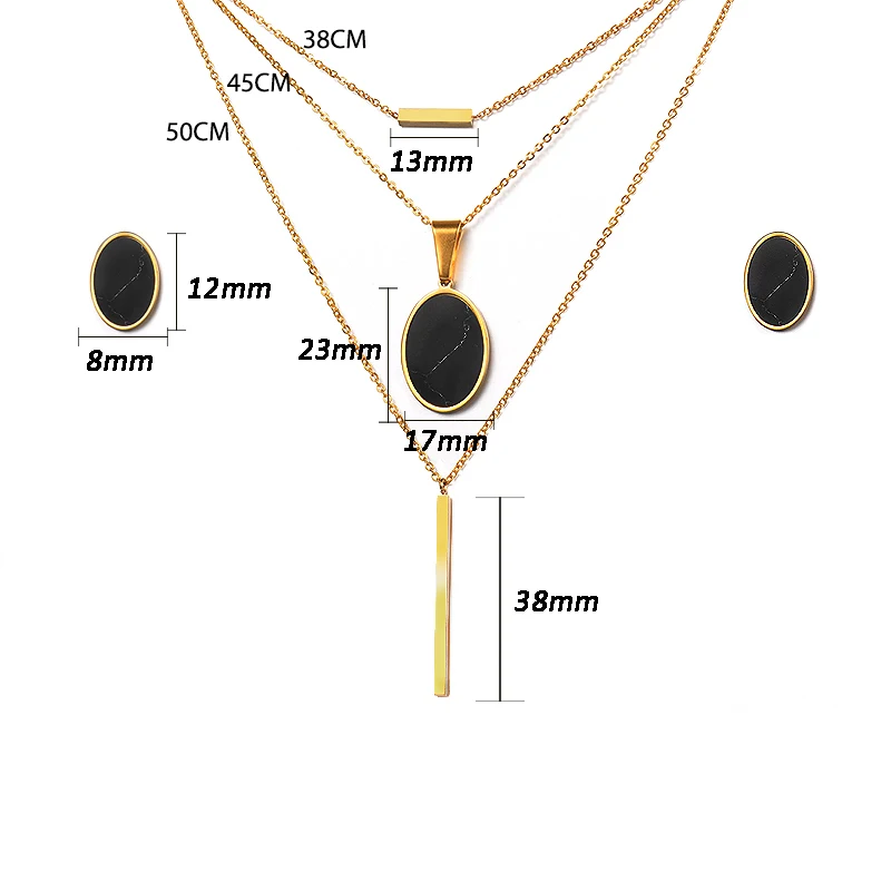 Baoyan овальный черный комплект ювелирных изделий модный костюм ювелирные изделия из цельного золота из нержавеющей стали натуральный камень комплекты украшений для женщин
